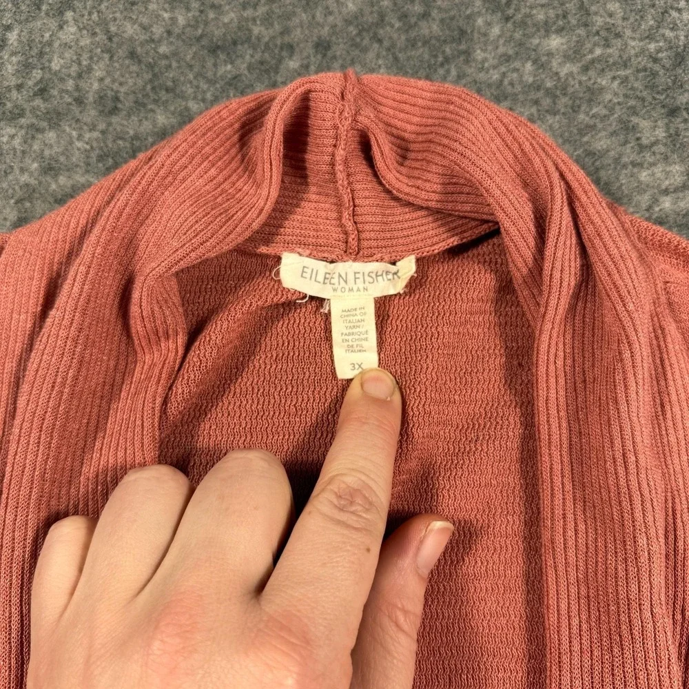 Eileen Fisher Cardigan Womens‎ 3X Pink Linen Nylon Open Front Lightweight Knit